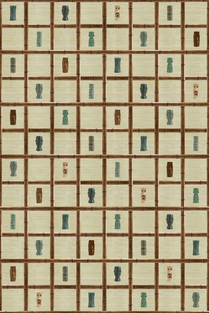 Tiki mugs design on grass cloth